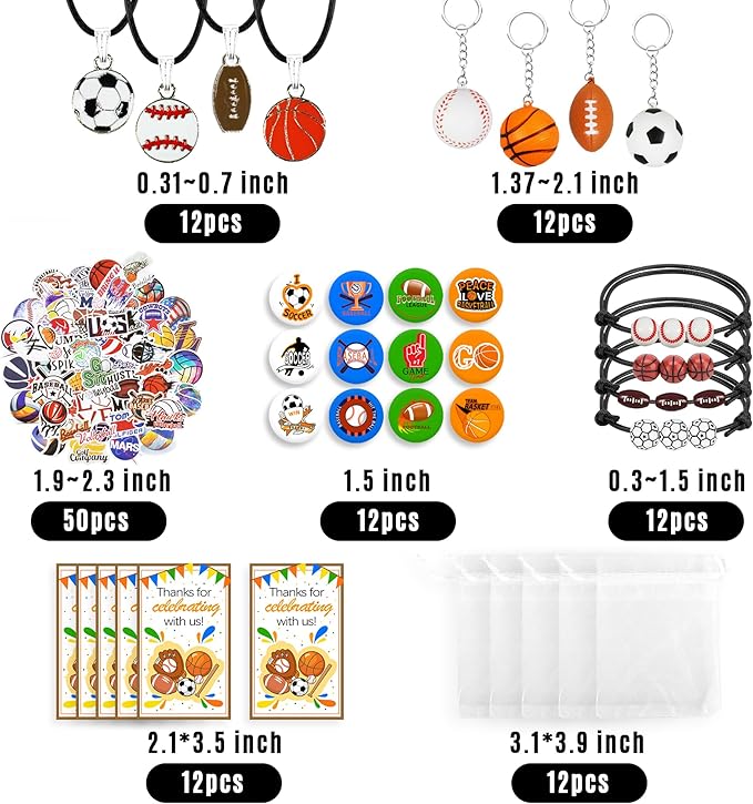 122 PCS Sports Party Favors Basketball Baseball Football Soccer Party Gift Thank You Tags Goodie Bags for Sports Club Party Favors Kid Birthday Party Baby Shower Sports Theme Party Supplies (Style 01)