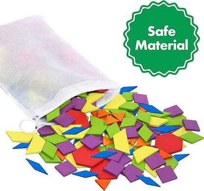 300 PCS Wooden Pattern Blocks Set for Kids with 24 Double-Sided Design Cards(48 Patterns) and Storage Bag in Gift Box,Fun Montessori Learning Toys