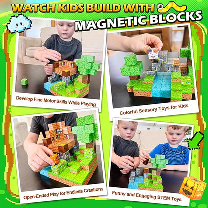 Norline Magnetic Blocks - 100PCS Build Mine Magworld Forest Cottage Set, Kids Building Toys for Boys Girls Age 3-5 4-8 5-7, Construction Craft Sensory Toys Birthday Gifts for 3+ Years Old