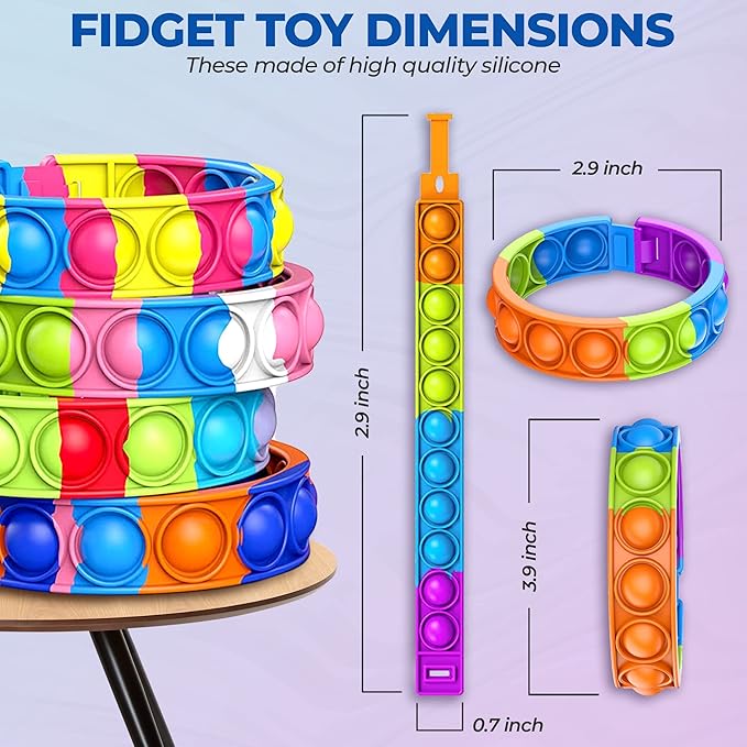 16 PCS Bracelets Glow in The Dark Pop it Fidget Toy, Rainbow Party Favors Wristband Set, Push Bubbles Sensory Pack Kids Ages 5 8 12 Adult Student Gift