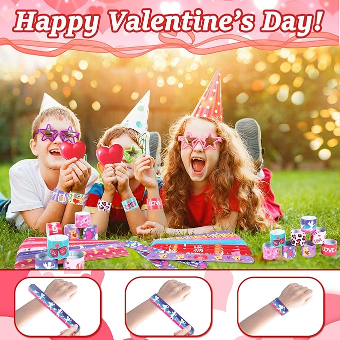 Valentine's Day Gifts for Kids Party Favors 48PC Valentine's Slap Bracelets for Kids Gifts for Students and Classes Valentine's Treats for Children Valentine's Bracelets Goodie Bag Fillers for Kids