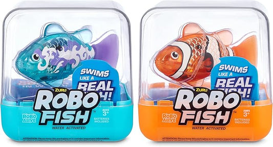 Robo Alive Robo Fish Series 2 (Teal + Orange 2 Pack) by ZURU Robotic Swimming Fish Water Activated, Changes Color, Comes with Batteries, Amazon Exclusive - Teal + Orange (2 Pack), 7165E