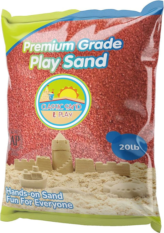 Classic Sand and Play Orange Colored Play Sand, 20 lb. Bag, Natural and Non-Toxic, Fun Wet and Dry Indoor and Outdoor, Sandbox, Therapy, and Table Use, Building, Stimulate Sensory Needs
