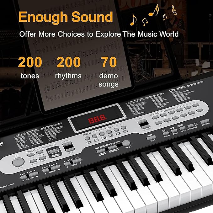 Senfot Kids Keyboard Piano 61 Key, Portable Electric Piano Keyboard, Sturdy Stand and Stool, With Headphones and Microphone, Carrying Bag for Easy Transportation, Perfect for Beginners and Kids Gift