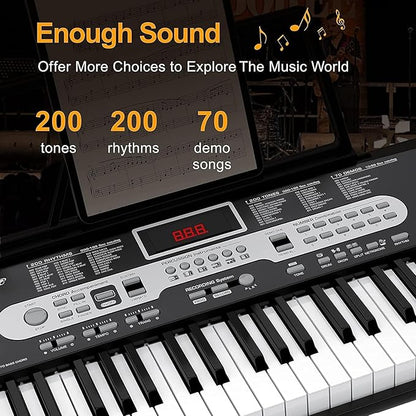 Senfot Kids Keyboard Piano 61 Key, Portable Electric Piano Keyboard, Sturdy Stand and Stool, With Headphones and Microphone, Carrying Bag for Easy Transportation, Perfect for Beginners and Kids Gift