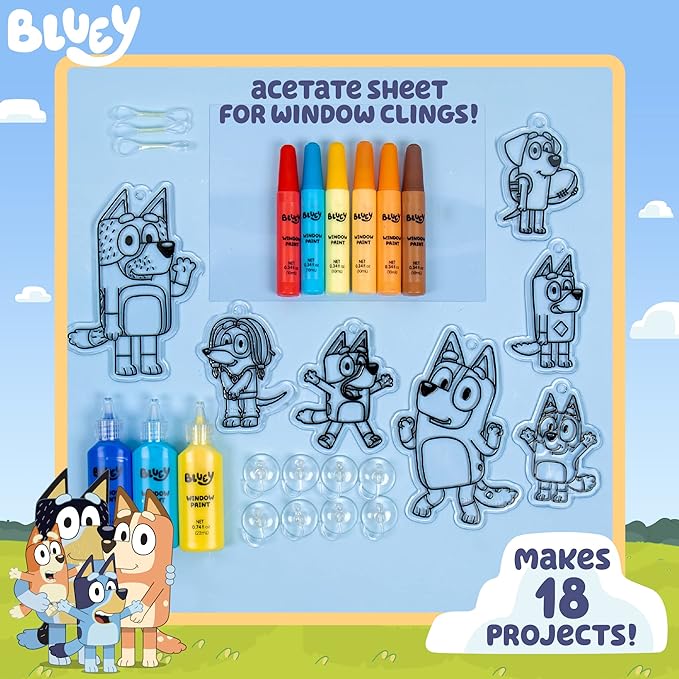 Bluey Window Art Suncatchers for Kids, Window Art Kit, Great Suncatchers Kit for Kids to Paint, Great At-Home Kids Craft Activity or Bluey Birthday Party Idea, Bluey Toys for Kids Ages 3, 4, 5, 6
