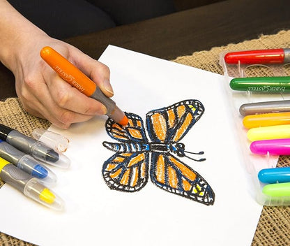 Faber-Castell Gel Crayons: 12 Jumbo Gel Crayons in Durable Storage Case: Toddler Art Supplies for Coloring and Kids Drawing, Twistable Crayons for Arts and Crafts for Kids Ages 3-4+