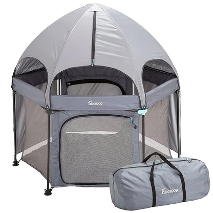 hiccapop 53” PlayPod Outdoor Baby Playpen with Canopy, Deluxe Portable Playpen for Babies and Toddlers with Dome, Sun-shades, Padded Floor | Pop Up Playpen for Beach or Home | Outdoor Playpen for Baby
