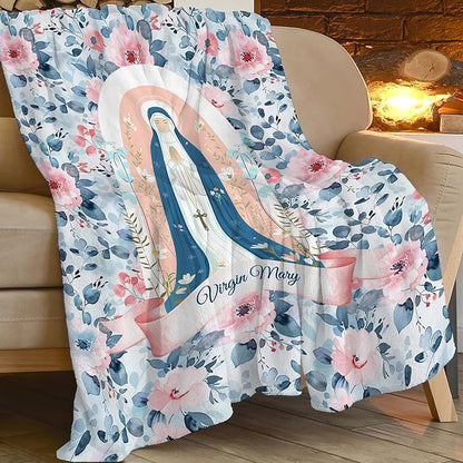 Virgin Mary Throw Blanket Christian Religious Faith Prayer Scripture Spiritual Catholic Gifts for Adults Women Men Soft Cozy Warm Plush Fluffy Fuzzy Fleece Blanket Decor 40''X50''