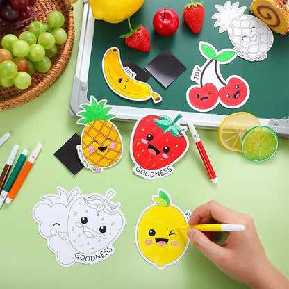 36 Set Fruit of The Spirit Crafts for Kids Color Your Own Fruit Magnets Decor DIY Christian Religious Craft Kit Cute Fruit Fridge Magnets for Classroom Sunday School VBS Coloring Activity