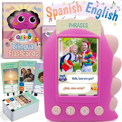 GUFINO Learning Toys for Toddlers 1-3 – Pink Bilingual Toys in Spanish and English with Sight Words Flash Cards 1st Grade and Older – Juguetes para Niñas de 3 Años. Early Language Development