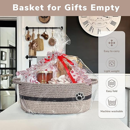 Dog Toy Basket, Baby Boy Shower Gifts Basket for Nursery Bedroom, Dog Storage Bins with Handles, Woven Rope Baskets for Pet Cat Organizer, 13.6"x 10" x 6"