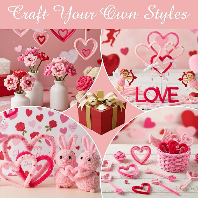 Caydo 300 Pieces Pink Pipe Cleaners, Thick Fluffy Chenille Stems, Pipe Cleaner Crafts for Arts & Crafts, Perfect for Making Animals, Flowers, and Easter Decorations