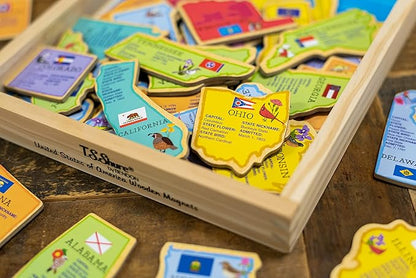 Bendon TS Shure United States USA Map 50-Piece Educational Wooden Learning Magnets 50476