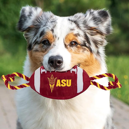 Pets First Arizona State Football Dog Toy, Tough Quality Nylon Materials, Strong Pull Ropes, Inner Squeaker, Collegiate Team Color
