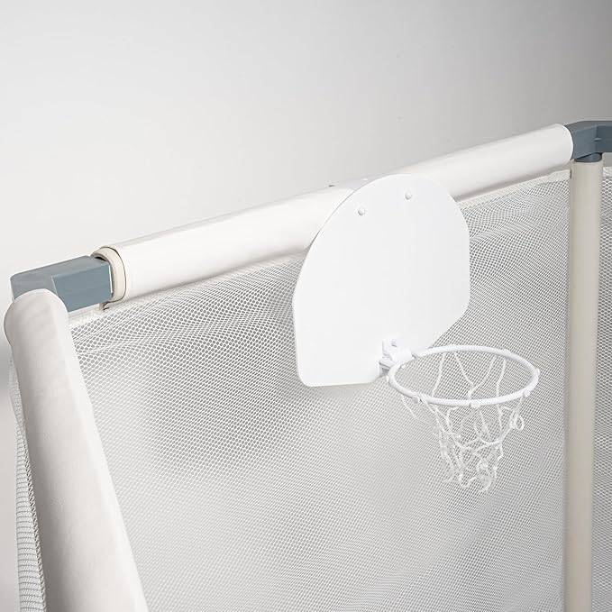 Kids Trampoline, Aesthetic Indoor and Outdoor Toddler Trampoline with Safety Net, Basketball Hoop, 220lb Capacity, Ultra Safe No-Gap Design, Gifts for Boys & Girls