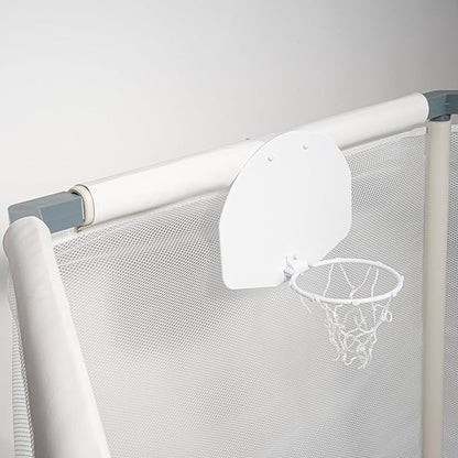 Kids Trampoline, Aesthetic Indoor and Outdoor Toddler Trampoline with Safety Net, Basketball Hoop, 220lb Capacity, Ultra Safe No-Gap Design, Gifts for Boys & Girls