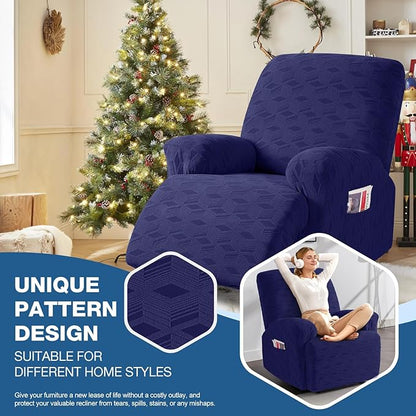 TAOCOCO Oversized Recliner Cover Stretch Recliner Chair Covers, Jacquard Reclining Chair Cover, Furniture Protector Sofa Slipcovers Couch Covers with Elastic Bottom for Kids, Pets (Dark Blue)