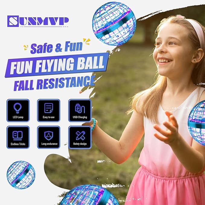2025 Flying Orb Ball Toy, Galaxy Boomerang Hover Ball Led Lights Mini Drone Globe Hand Controlled Flying Ball Toys Cool Toys Gift for 6 7 8 9 10+ YearOld Boys Girls Teens Outdoor Toys(Blue)