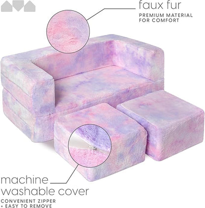 Kids Modular Sofa Unicorn Fur with Round Pillow, Kids Sofa for Toddler and Baby Playroom/Bedroom Furniture with Bonus Pillow