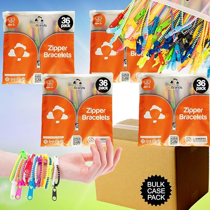 UpBrands 80 x 36 Packs Bulk Quiet Fidget Toys – Friendship Zipper Bracelets, 7.5” Sensory Kit for Businesses, Schools, Churches, Vending Machine Toys, Nonprofits, and Community Events