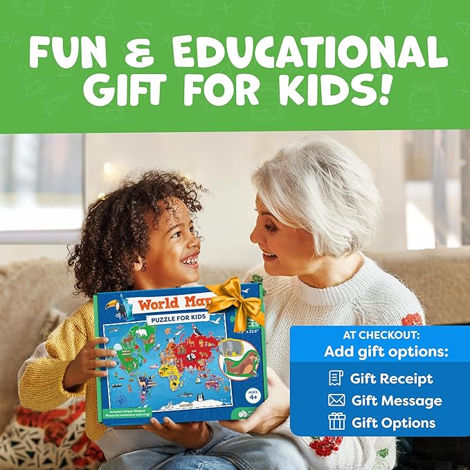 World Map Puzzle for Kids - 75 Piece - World Puzzles with Continents - Childrens Jigsaw Geography Puzzles for Kids Ages 4-8, 5, 6, 7, 8-10 Year Olds - Globe Atlas Puzzle Maps Learning Games Gifts