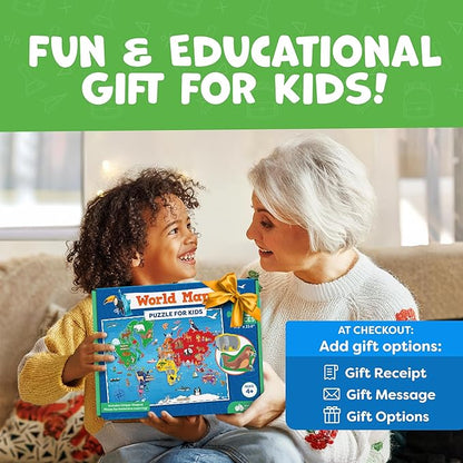 World Map Puzzle for Kids - 75 Piece - World Puzzles with Continents - Childrens Jigsaw Geography Puzzles for Kids Ages 4-8, 5, 6, 7, 8-10 Year Olds - Globe Atlas Puzzle Maps Learning Games Gifts