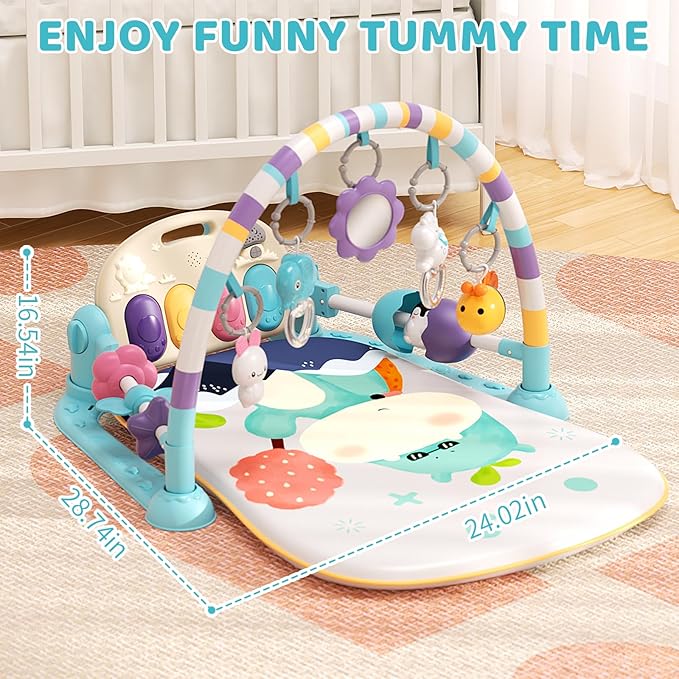 Jovow Baby Gym with Musical Piano,Baby Play Mat Tummy Time Baby Activity Gym Mat with 5 Infant Learning Sensory for Baby, Music and Lights Boy or Girl for Newborn (Green)