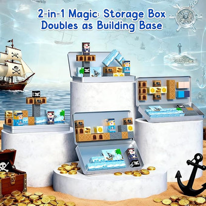 Bmag Magnetic Building Blocks for Kids,35 PCS Pirate-Themed Set, STEM Educational Magnet Toys for Kids Ages 3+, Travel Friendly Toys with Storage Box, Gifts for Boys and Girls