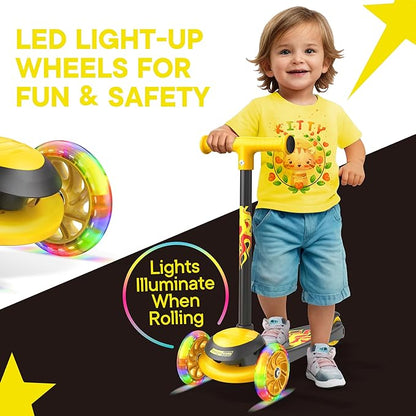 3 Wheel Scooter for Kids, Smooth Light Up LED Front Wheels, Wide Anti Slip Deck, Rear Foot Brake, Easy Lean to Steer Maneuvering, Indoor & Outdoor Ride On Toys for Ages 2 Up,