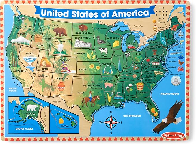 Melissa & Doug USA Map Sound Puzzle - Wooden Puzzle With Sound Effects (40 pcs)