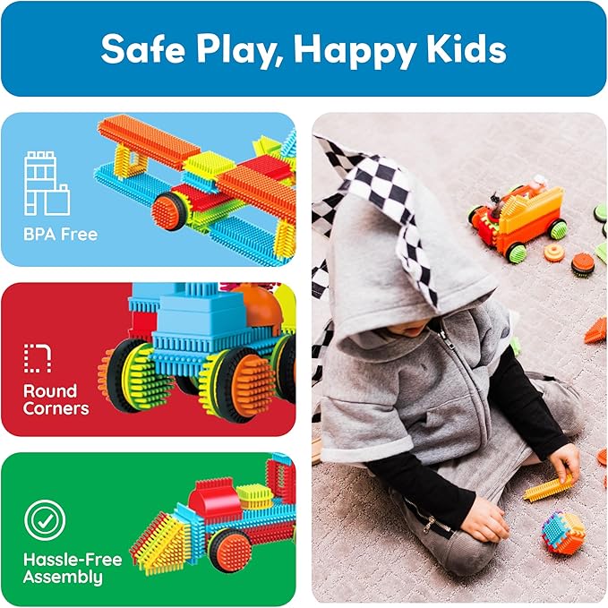 PicassoTiles 120pcs Hedgehog Interlocking Building Blocks Tiles Construction Toy Set Learning Playset STEAM Development Preschool Kindergarten Toy for Kids Age3+ PTB120