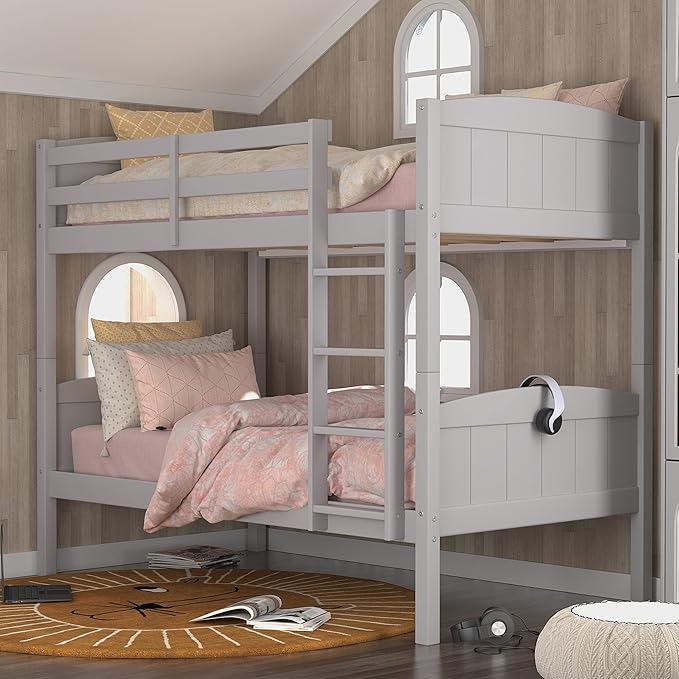 Hillsdale, Alexis Contemporary Wood Arch Twin Over Twin Size Bunk Bed, Gray