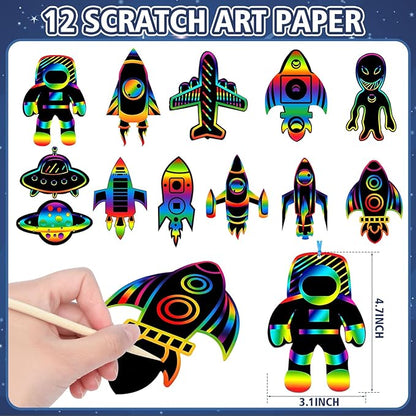 84Pcs Outer Space Party Favors Astronaut Birthday Supplies Bag Bouncy Ball Scratch Paper Necklace Silicone Bracelet Diy Sticker Goodie Bag Stuffer Kids Boys Galaxy Themed Party Favors