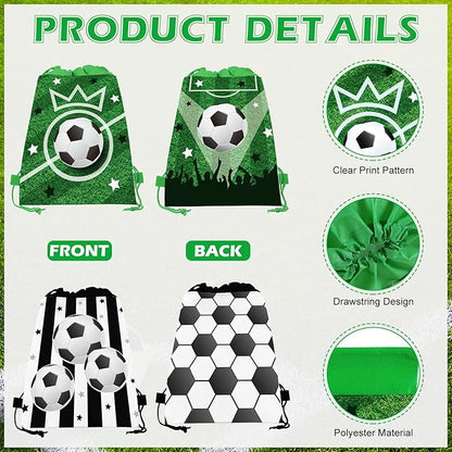 132Pcs Soccer Party Favors,12Pcs Soccer Drawstring Bags,12Pcs 2.4 Inch Mini Soccer with Soccer Keychains Stickers Bracelet Whistle Slap Bracelets Tattoo Stickers for Soccer Party Decorations Supplies