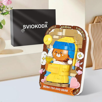 Cute 3D Painting Anime Toy Building Sets,Model Building Kits for Kids Adults,Boba Tea and Bear Building Blocks Sets ,Famous Art Sets for Women,Birthday Gifts for Kids(393+ Pieces Bricks)
