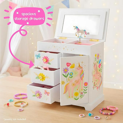 Giggle & Honey® Unicorn Musical Jewelry Box for Girls Unicorn Toys for Girls Age 4-6 Kids Jewelry Box with Drawers