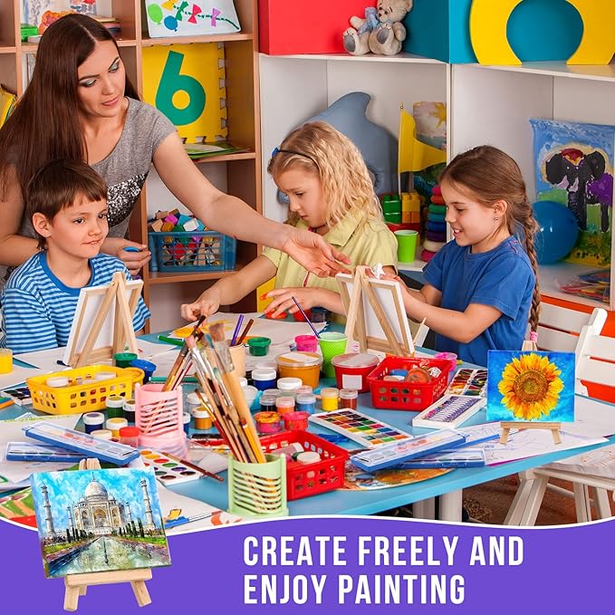 Fuutreo Watercolor Paint Sets 3x4 Mini Canvas Easel Paints Brush Set Kids Art Party Favors and Party Supplies Watercolor Paint Party Favors Washable Watercolor Bulk for Kids Birthday Prizes (24 Pcs)