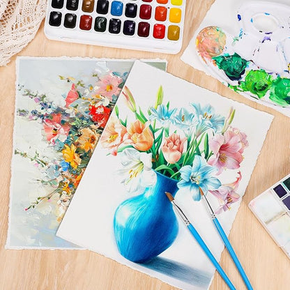 25 Sheets Watercolor Paper 8.5 x 11, 300 GSM Deckled Edge Paper Rough/Textured Handmade Paper Cotton Paper for Watercolors, Wedding Invitations, Cards, Crafts