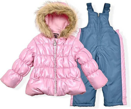 Arctic Quest Little Girls Bib Snow Pants and Ski Jacket Water-Resistant Snowsuit For Kids Winter Jacket For Girls