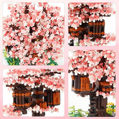 Cherry Blossom Bonsai Tree House Building Blocks Set Plants Pink Flowers Treehouse Architecture Micro Mini Block Gift for Adults and Children 1500 Pieces