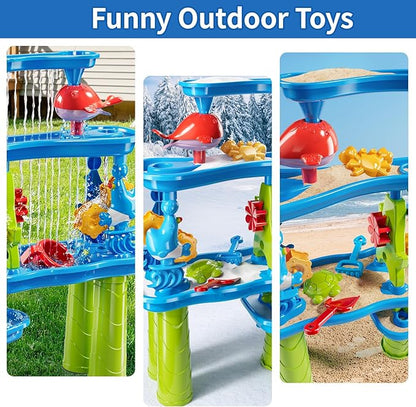 5-Tier Water Table for Toddlers 1-3 3-5, Water Table for Kids with Sand Beach Toys, Water and Sand Sensory Table Beach Outdoor Birthday Gifts Toys for Kids Toddlers Age 3 4 5 6 7 8 Boys Girls