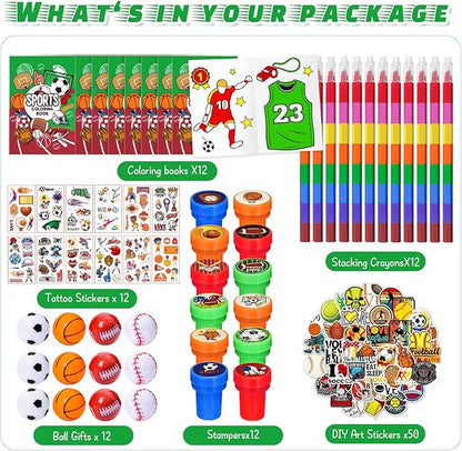 Cinrobiye 72 Pieces Sports Party Favors，Sports Goodie Bags Fillers ，Sports Coloring Book with Crayons，Ball birthday Party Supplies，Sports Games Class Prizes Gift for Classroom Sports School Party