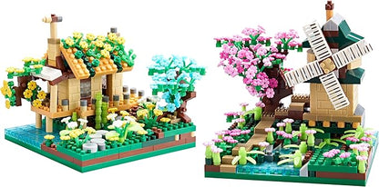 Botanicle Collection Sakura Tree House Micro Blocks Building Set for Adults Toy Friendship Windmill Cherry Blossom Tree Flowers for Girls 2 Sets