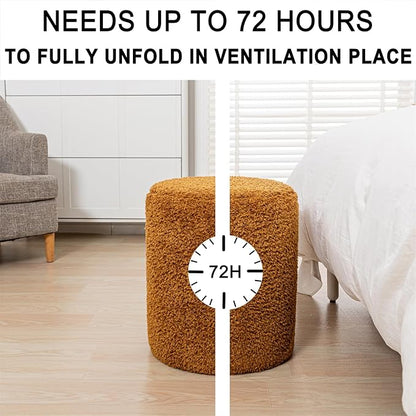 Round Ottoman Soft Chair 14.6x14.6x18 Inches Boucle Ottoman Multifunctional Vanity Chairs for Makeup Fluffy Fur Ottoman Stool Pouf Footrest Stool for Living Room Bedroom (Coffee)