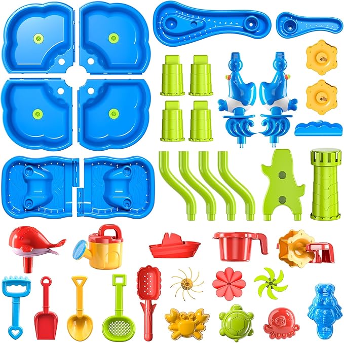 4-Tier Water Table for Toddlers 1-3 3-5, Sand Beach Water Table Toys for Kids, Water and Sand Sensory Table Beach Outdoor Birthday Gifts Toys for Kids Toddlers Age 3 4 5 6 7 8 Boys Girls