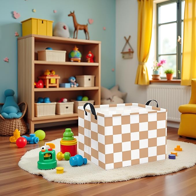 HIYAGON Rectangular Baby Girl Basket Fabric Storage Basket Storage Bin Organizer Box Room Decor(Brown Checkered)