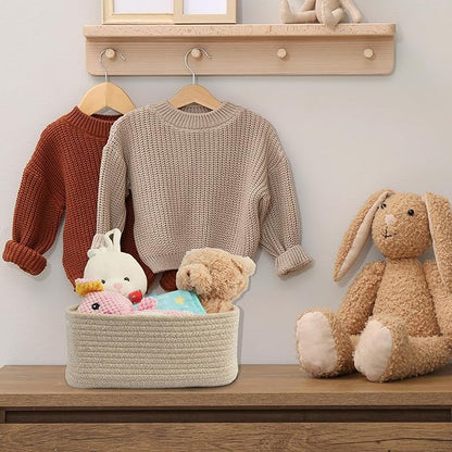 XUANGUO Small Woven Storage Baskets 13“X9”X5“ Decorative Rope Bins for Organizing Shelves, Closets, and Toys, Empty Gift Baskets, Cute Organizer Basket for Home and Office (oatmeal, Large)