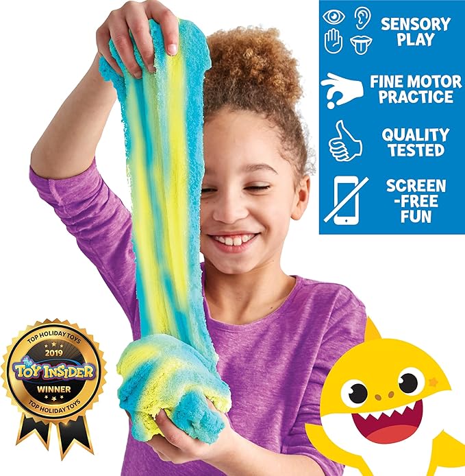 Horizon Group USA Baby Shark SLIMYGLOOP Slimy Sand, Includes 15 Oz. Stretchable, Moldable, Expandable Non-Stick Slimy Play Sand in 3, 3 Molds & 2 Impression Rollers Included