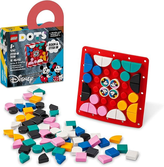 LEGO DOTS Disney Mickey and Minnie Mouse Stitch-On Patch 41963, DIY Toy Badge Making Kit to Decorate Clothes, Backpacks and More, Craft Kit for Kids Aged 8 Plus